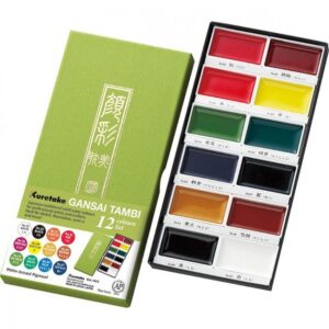 Estuche de acuarelas japonesas Gansai Tambi Kuretake 12 pastillas