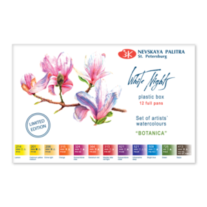 Caja de acuarelas rusas White Nights Botánica 12 pastillas San Petersburgo
