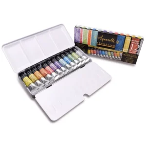Caja de acuarela metálica L'Aquarelle Sennelier Colores Iridiscentes 12 tubos 10 ml